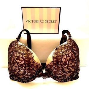 VS VERY SEXY BLACK LACE OVER TAUPE SATIN P-U 32D